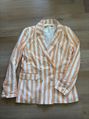 twik Orange & White Striped Double-Breasted Blazer
